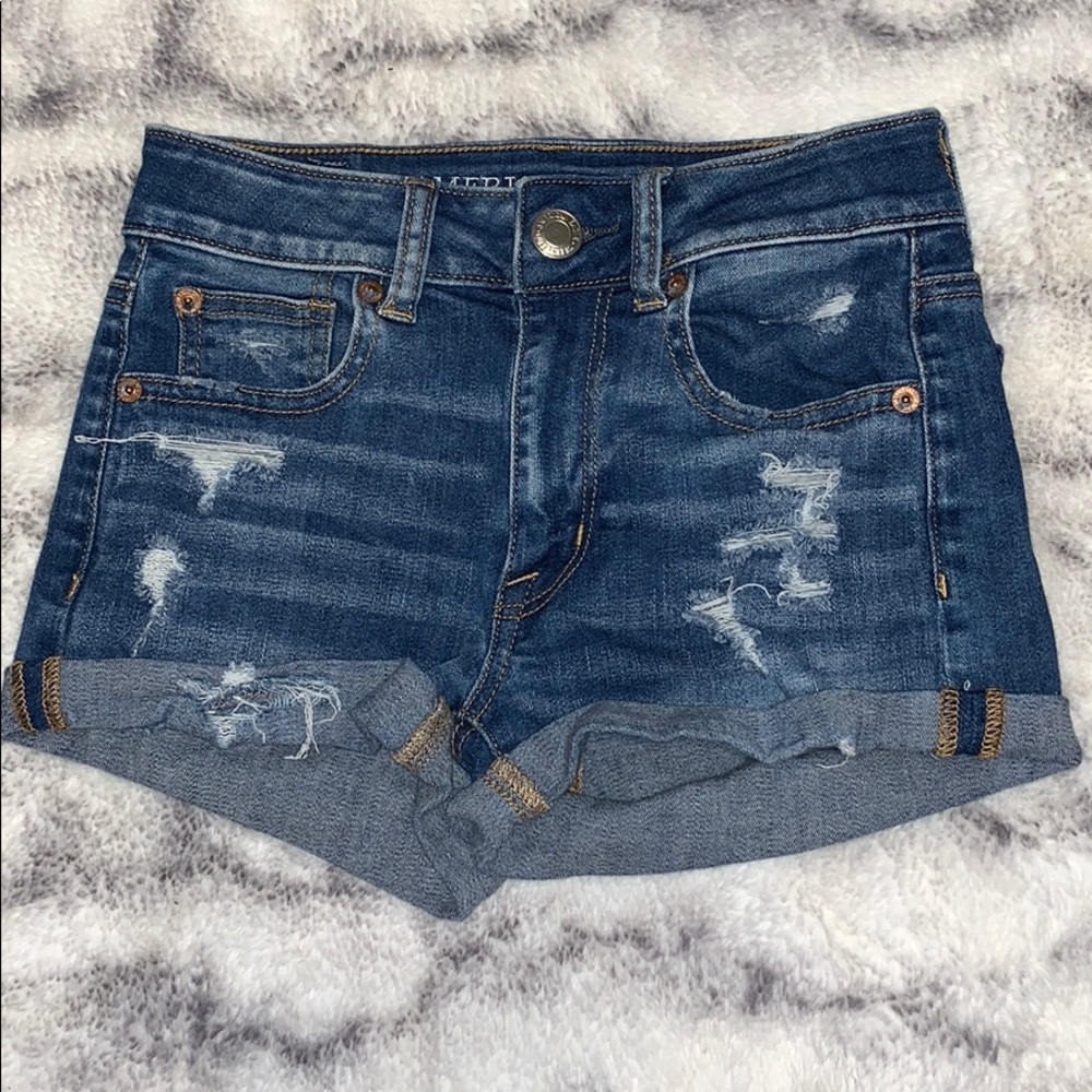 american eagle high rise denim shorts